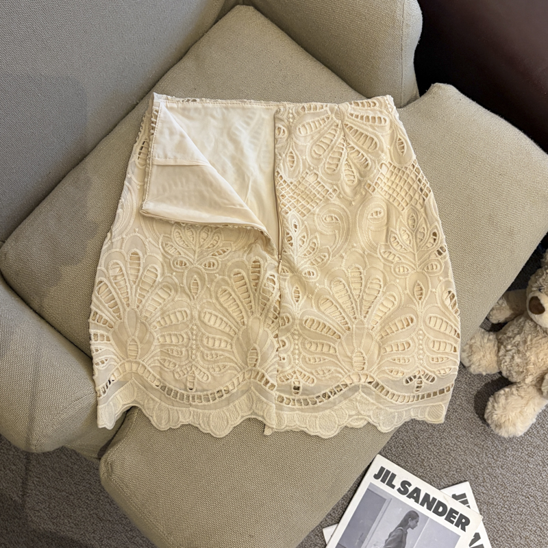 實拍 夏季新款復古刺繡鉤花半身裙法式重工高腰A字包臀裙女