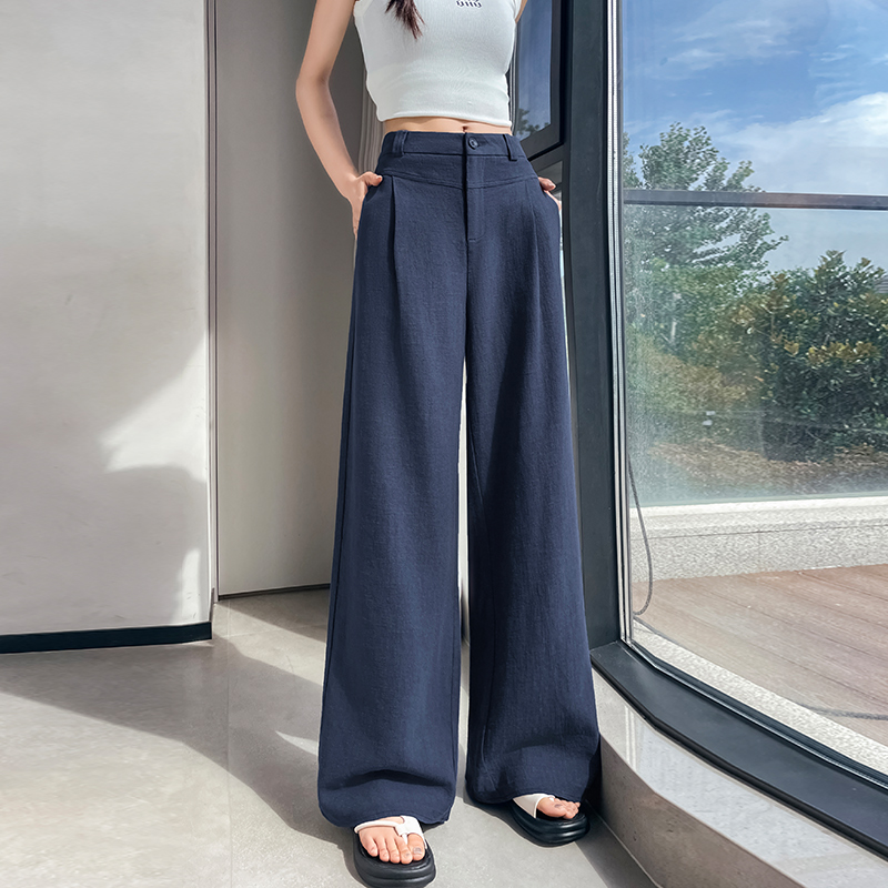 冰絲棉麻闊腿褲女2026夏薄款亞麻老錢風西裝直筒褲垂感慵懶休閑褲