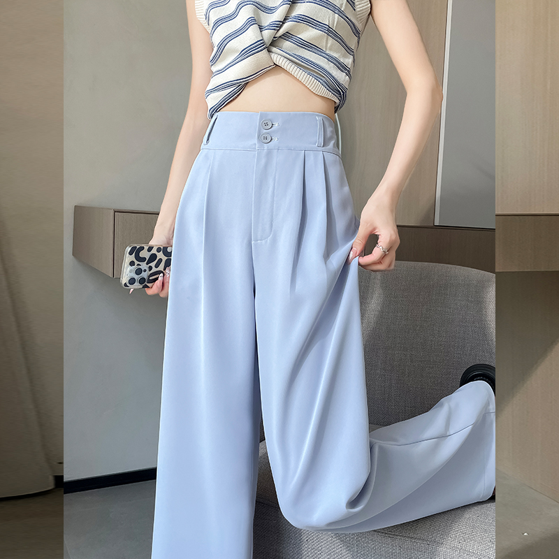 高級感灰色西裝褲女2026年夏款薄款冰絲垂感直筒褲休閑窄版闊腿褲