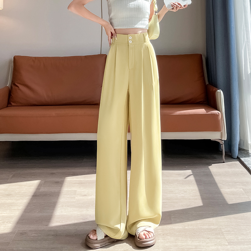 窄版西裝褲女2026夏季新款雙排扣高腰休閑直筒褲冰絲垂墜感闊腿褲