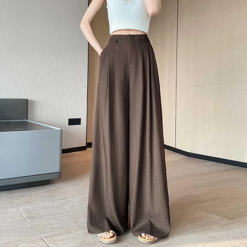 天絲牛仔闊腿褲女2026夏日薄款山本直筒褲冰絲垂感拖地休閑西裝褲