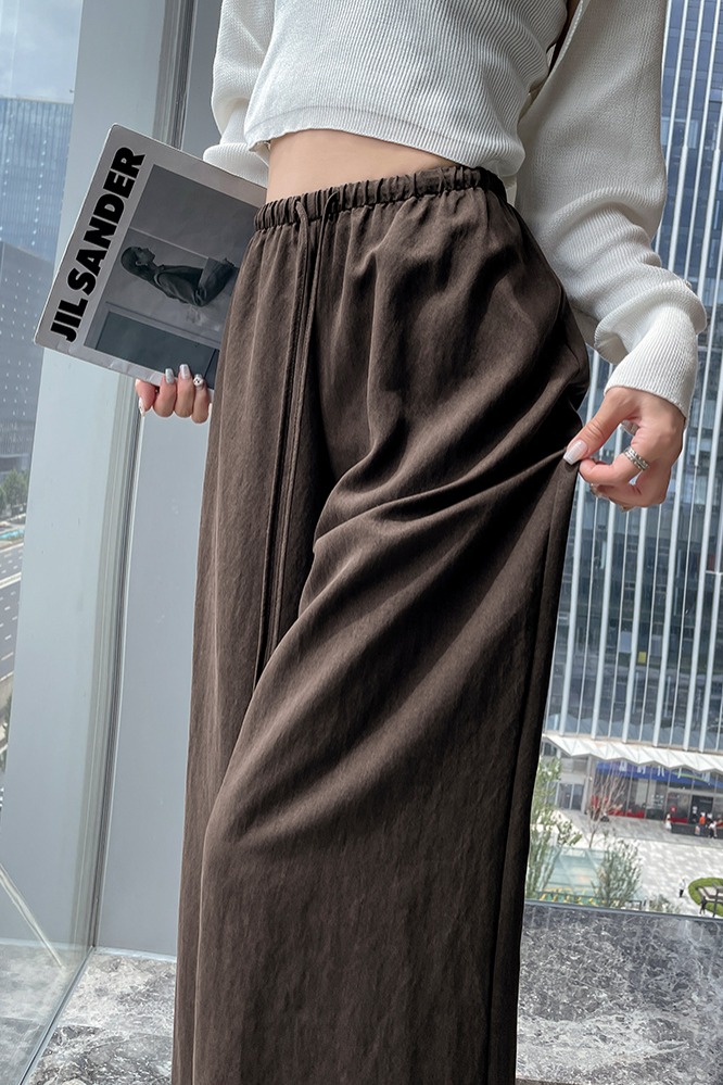 咖色洗水棉闊腿褲女2026春夏新款高腰遮胯顯瘦休閑直筒寬松拖地褲