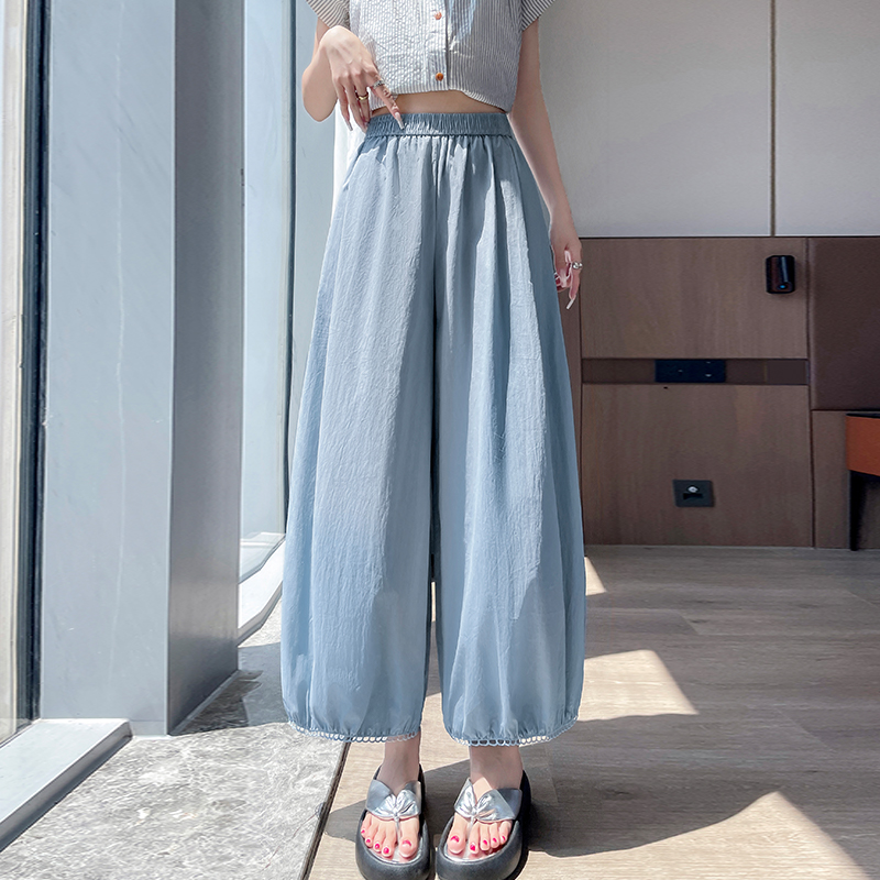 白色蕾絲花邊燈籠褲女2026夏季薄款速干九分闊腿褲寬松顯瘦氣球褲