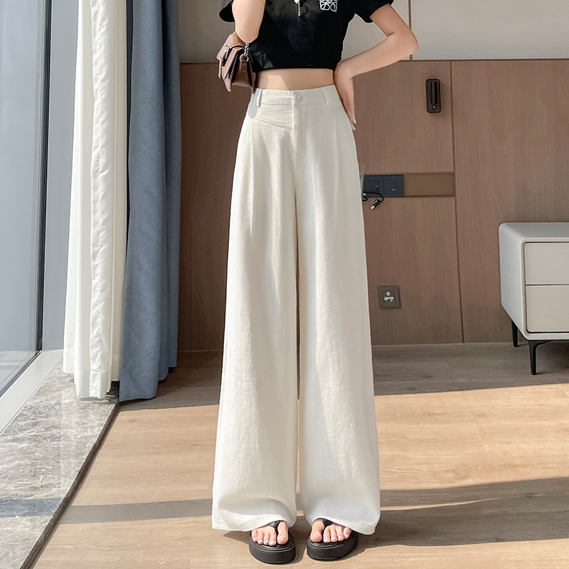 2026夏天薄款冰絲棉麻褲女休閑寬松西裝直筒褲新款防蚊防曬闊腿褲