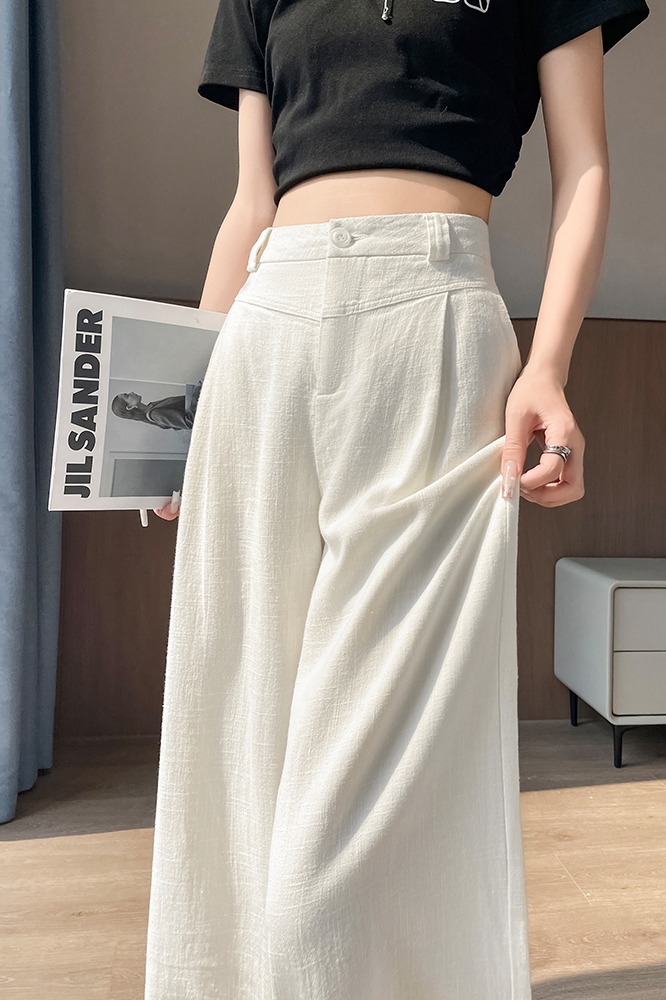 2026夏天薄款冰絲棉麻褲女休閑寬松西裝直筒褲新款防蚊防曬闊腿褲