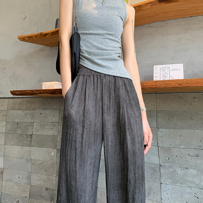復古扎染棉麻褲女2026夏季新款冰絲休閑褲高腰垂感寬松山本闊腿褲
