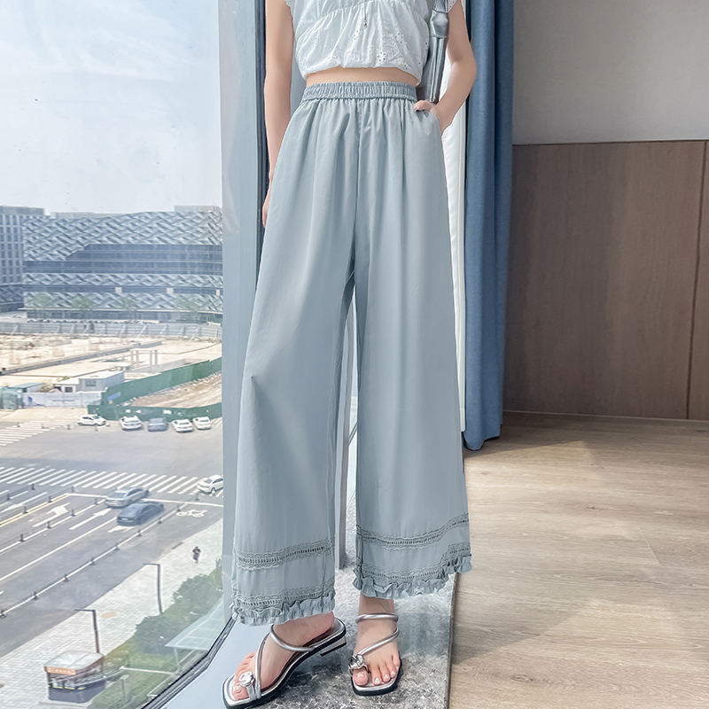鏤空木耳邊闊腿褲女2026年新款夏季寬松顯瘦小個子休閑直筒九分褲