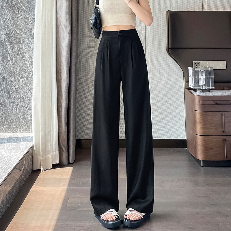 冰絲亞麻白色褲子女2026夏季薄款寬松休閑褲小個子垂感慵懶闊腿褲