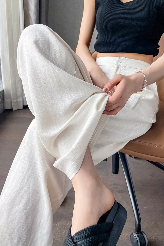 冰絲亞麻白色褲子女2026夏季薄款寬松休閑褲小個子垂感慵懶闊腿褲
