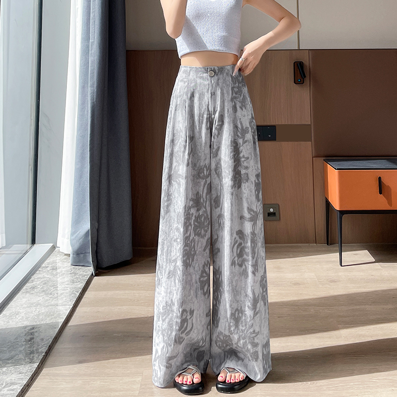 復古印花扎染棉麻闊腿褲女2026夏日新款松馳感顯瘦垂感休閑直筒褲