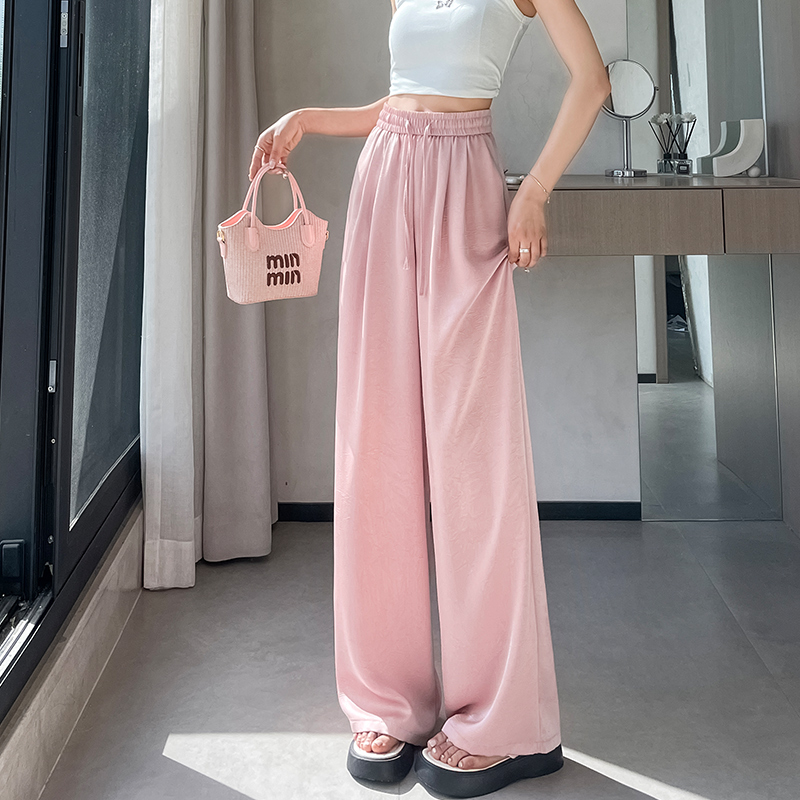 醋酸肌理感冰絲闊腿褲女2026夏季薄款高腰顯瘦緞面防曬休閑直筒褲
