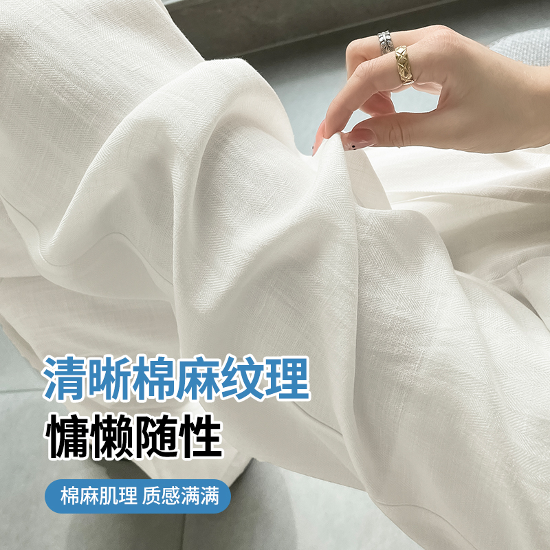 窄版亞麻闊腿褲女夏季新款高腰垂感直筒褲薄款防透冰絲棉麻休閑褲