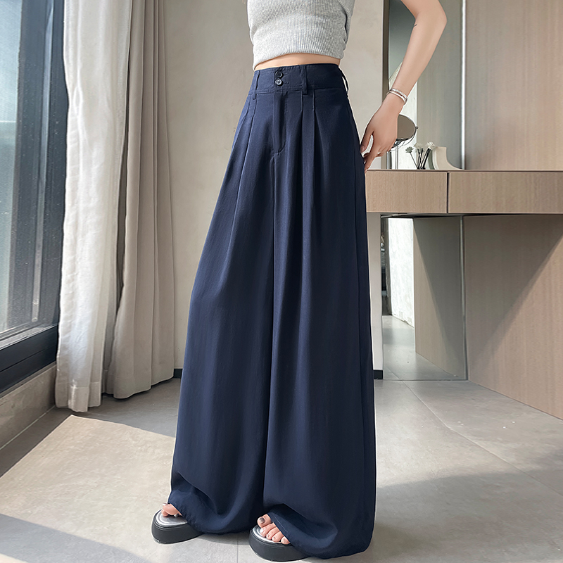 肌理感棉麻闊腿褲女夏季薄款高腰垂感休閑直筒慵懶時尚百搭西裝褲