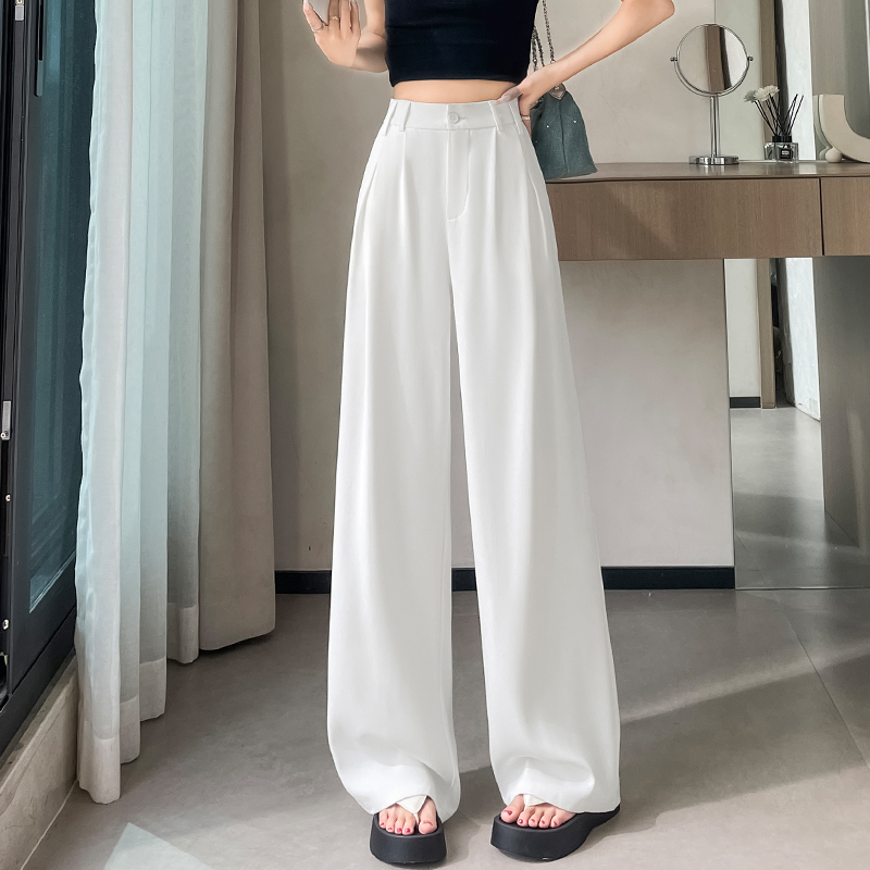冰絲高級感闊腿褲女2026夏季新款高腰顯瘦休閑直筒窄版垂感西裝褲