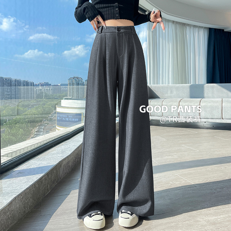 咖色西裝闊腿褲女2026春夏新款高腰垂感高級感寬松慵懶休閑直筒褲