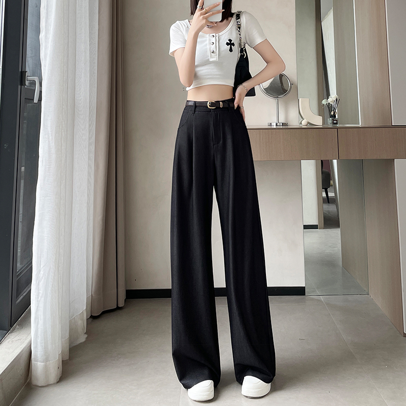 仿牛仔天絲闊腿褲女2026春夏新款垂感顯瘦高腰休閑寬松直筒拖地褲