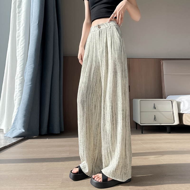 扎染天絲亞麻闊腿褲女2026夏季薄款防曬冰絲垂感豎條紋山本西裝褲