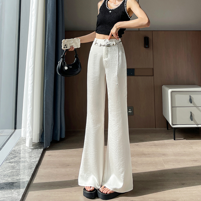 冰絲醋酸微喇褲女2026夏季薄款緞面垂感空氣褲休閑顯瘦喇叭拖地褲