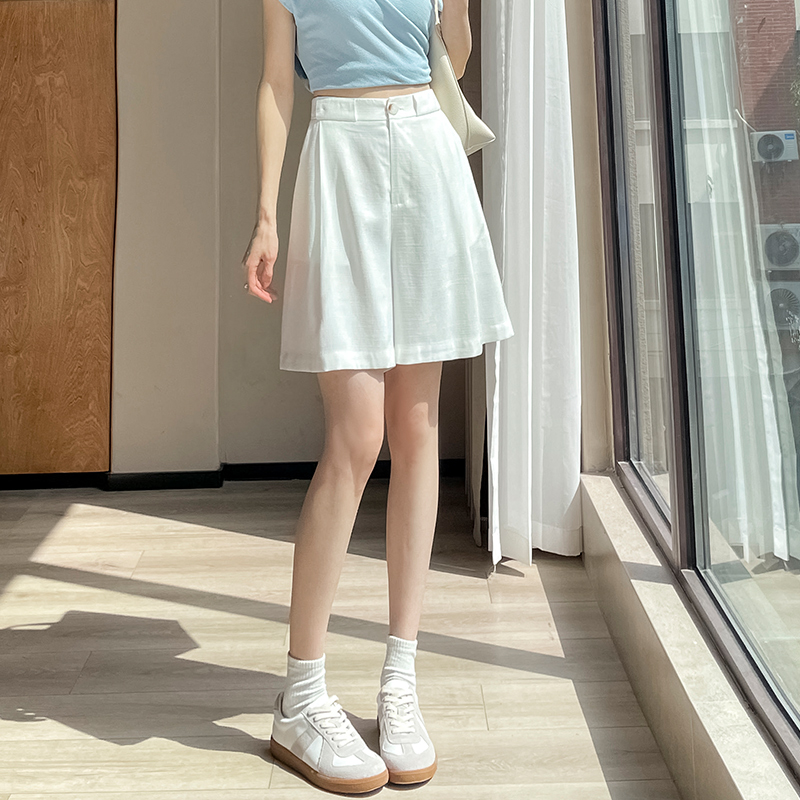 棉麻休閑短褲女夏季新款高腰顯瘦直筒褲小個子A字闊腿亞麻五分褲