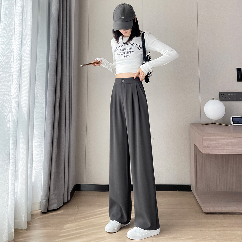 灰色西裝褲女2026年春秋新款高腰直筒休閑褲小個子窄版垂感闊腿褲