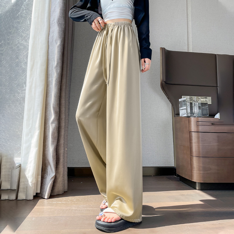 醋酸冰絲闊腿褲女2026夏季薄款防曬涼涼褲緞面高腰垂感休閑直筒褲