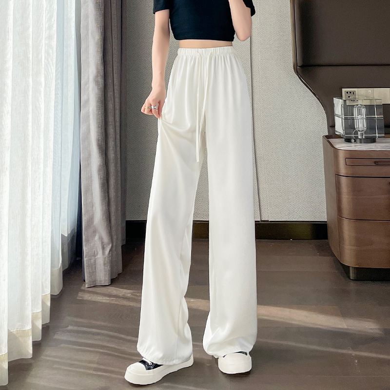 醋酸冰絲闊腿褲女2026夏季薄款防曬涼涼褲緞面高腰垂感休閑直筒褲