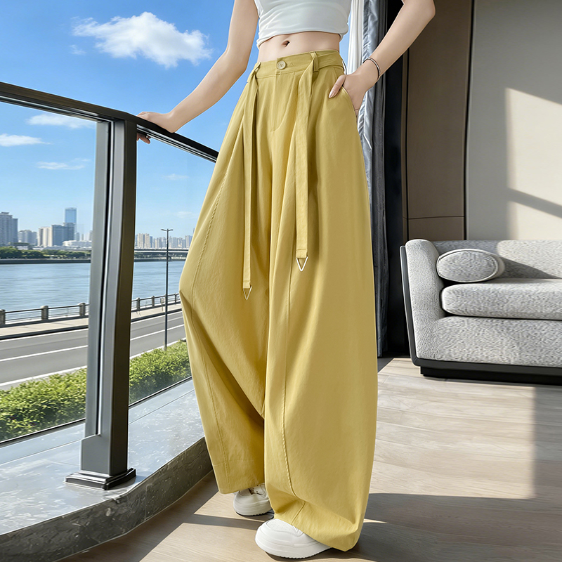 韓系慵懶風氣球褲女2026夏新款高腰寬松休閑彎刀褲冰絲薄款闊腿褲