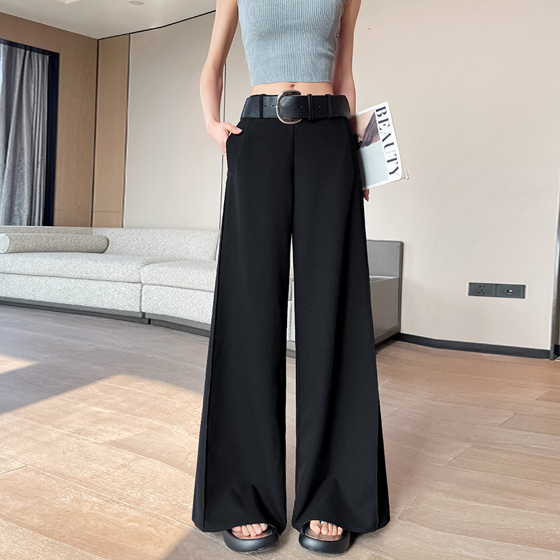高腰西裝闊腿褲女夏季新款高級感寬松垂感直筒褲配腰帶時尚休閑褲