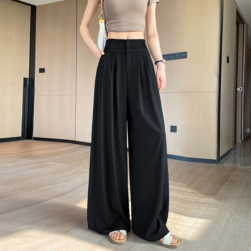 高級感西裝褲女2026年夏季新款高腰壓褶休閑褲寬松慵懶顯瘦闊腿褲