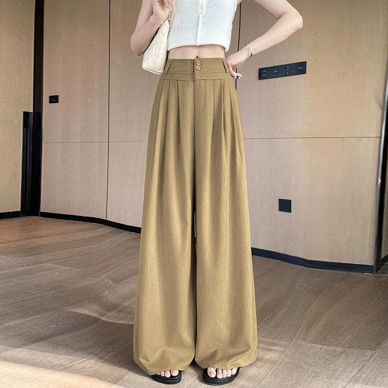 高級感西裝褲女2026年夏季新款高腰壓褶休閑褲寬松慵懶顯瘦闊腿褲