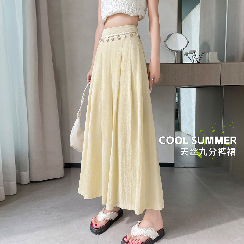 天絲亞麻山本褲裙女夏季薄款小個子垂感冰絲休閑褲洋氣闊腿九分褲