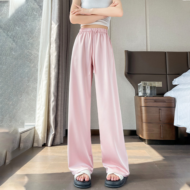 窄版醋酸闊腿褲女2026夏季薄款緞面防曬涼涼冰絲褲垂感直筒休閑褲