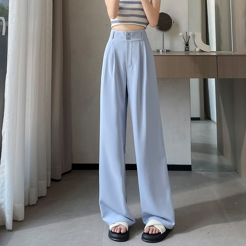 冰絲西裝闊腿褲女夏季新款高腰顯瘦百搭休閑褲垂感慵懶直筒拖地褲