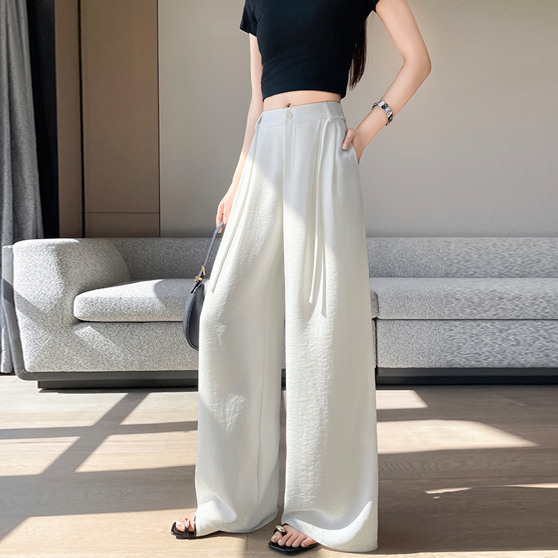 白色亞麻闊腿褲子女夏季薄款寬松慵懶棉麻休閑褲老錢風垂感直筒褲