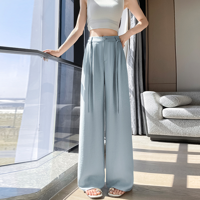 白色亞麻闊腿褲子女夏季薄款寬松慵懶棉麻休閑褲老錢風垂感直筒褲