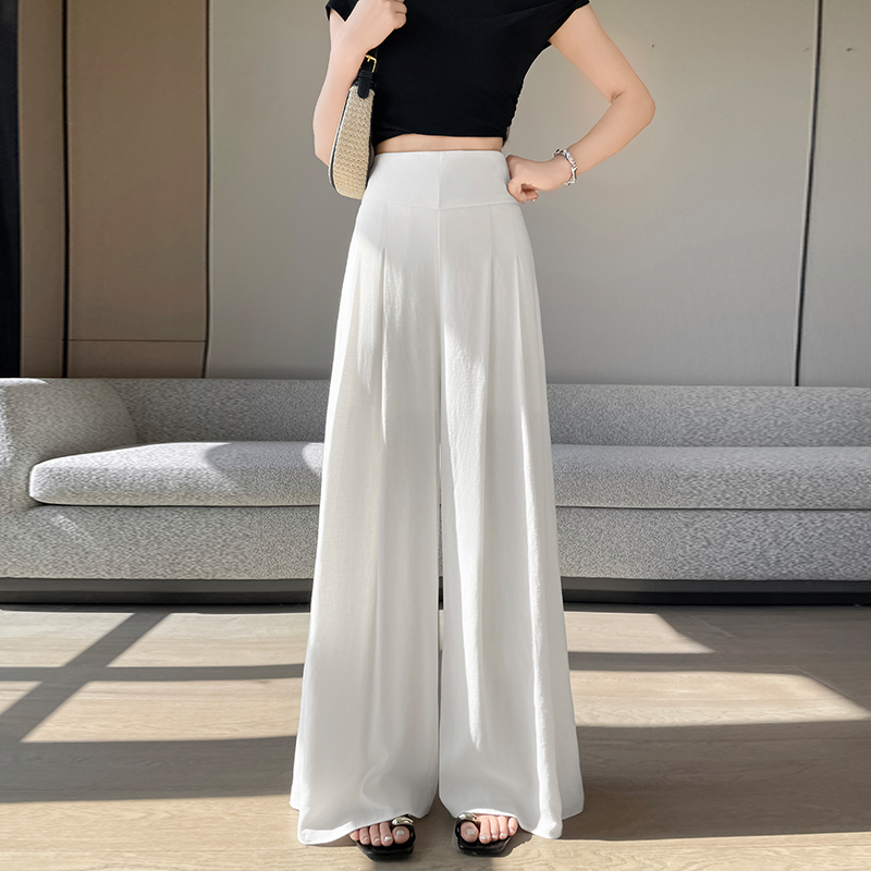 冰絲防曬棉麻休閑褲女夏季高腰收腹顯瘦西裝褲垂感寬松闊腿拖地裙