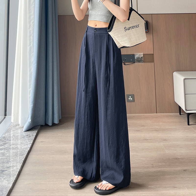 老錢風棉麻西裝闊腿褲女2026夏季薄款冰絲防曬垂感直筒休閑彎刀褲