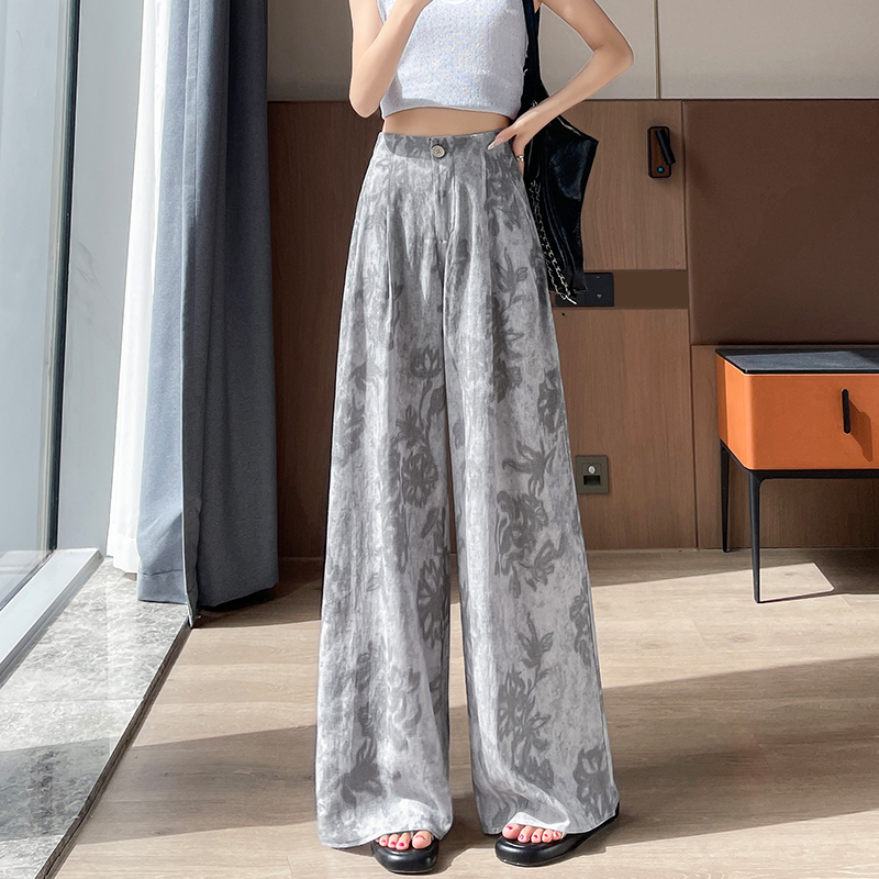 復古扎染印花闊腿褲女2026夏季新款高腰寬松垂感休閑直筒棉麻長褲