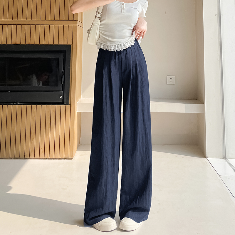 夏季薄款冰絲防曬山本褲女2026新款高腰撞色顯瘦慵懶休閑闊腿長褲