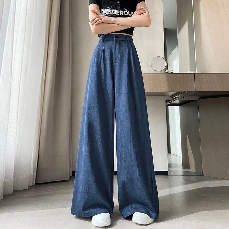 高端肌理感休閑西裝褲女夏季2026新款高腰顯瘦垂感褶皺直筒闊腿褲