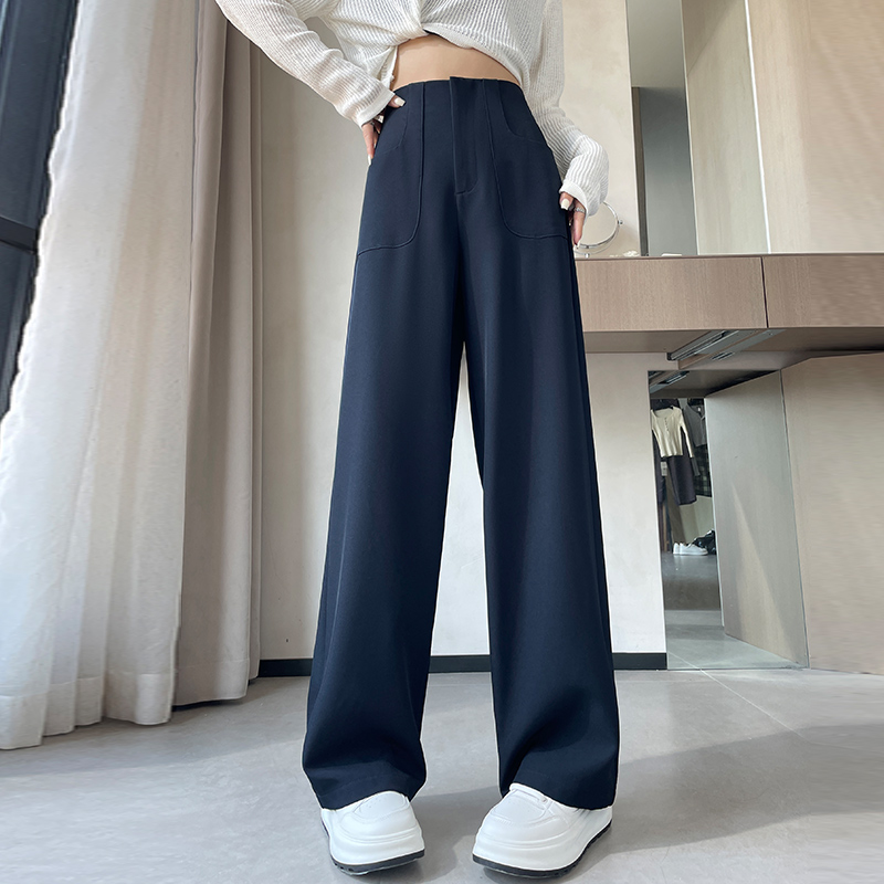 高級感窄版西裝闊腿褲女春夏2026新款高腰垂感顯瘦休閑直筒拖地褲