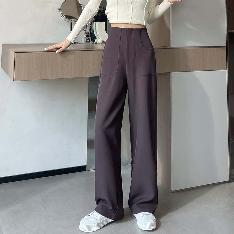 高級感窄版西裝闊腿褲女春夏2026新款高腰垂感顯瘦休閑直筒拖地褲