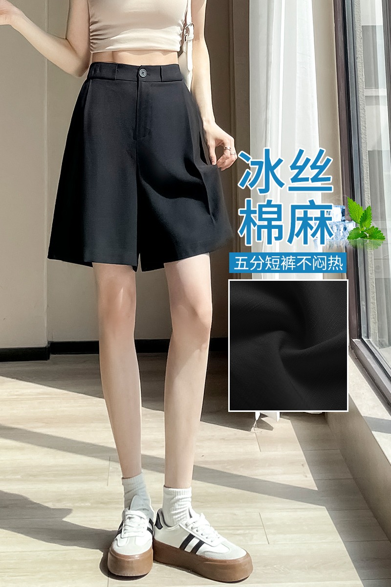 黑色西裝短褲女夏季2026新款高腰直筒休閑褲小個子A字闊腿五分褲