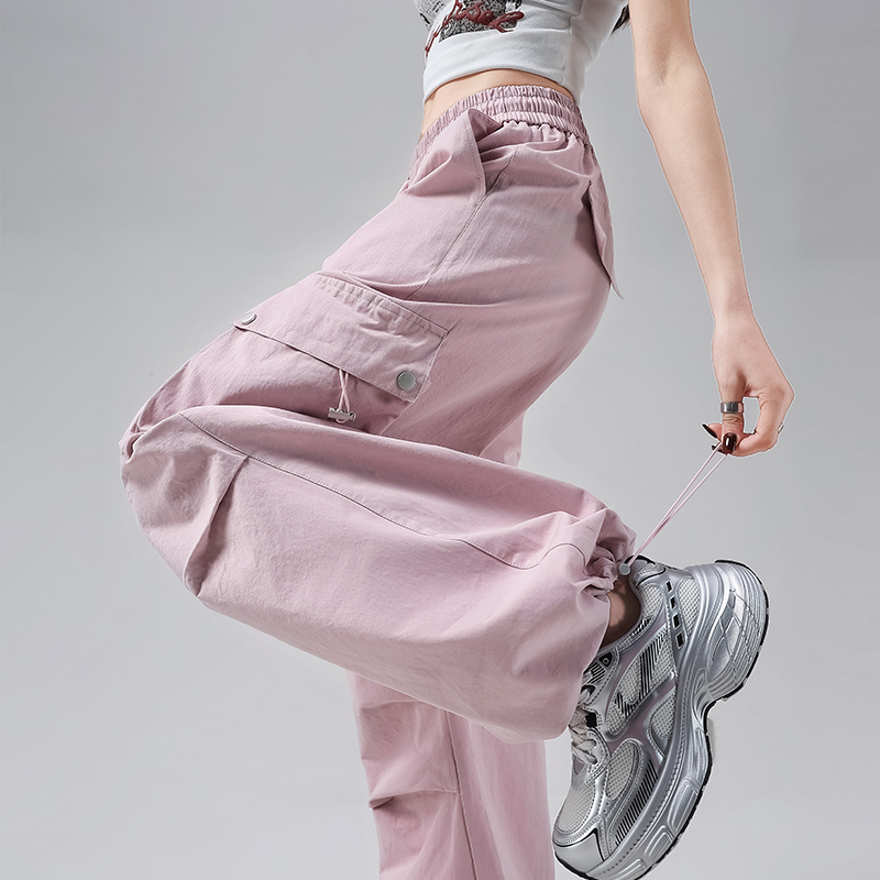 抽繩兩穿工裝褲女2026夏季新款寬松束腳闊腿褲美式慵懶休閑運動褲