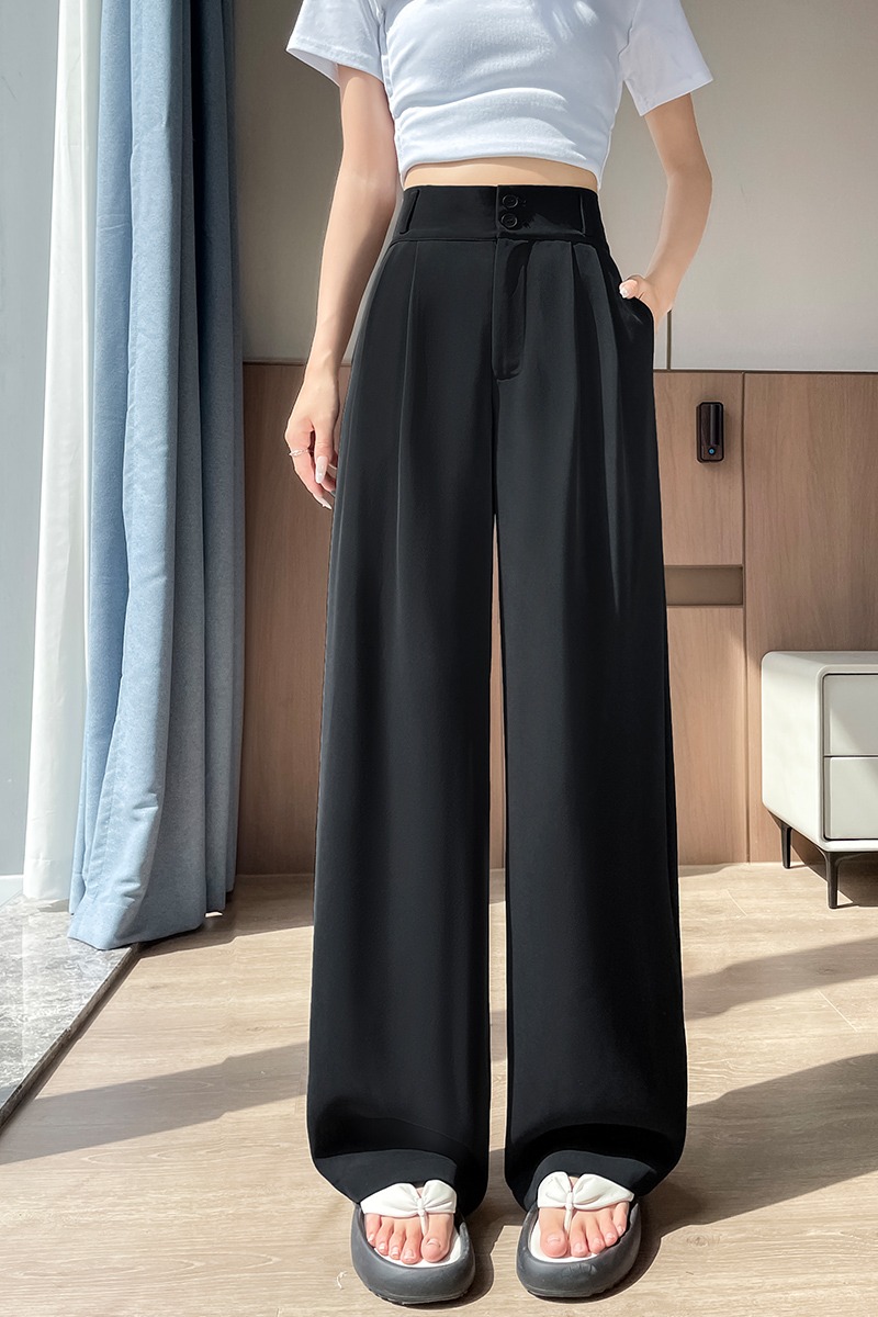 窄版西裝闊腿褲女夏季新款防曬冰絲垂感直筒褲百搭高級感休閑長褲