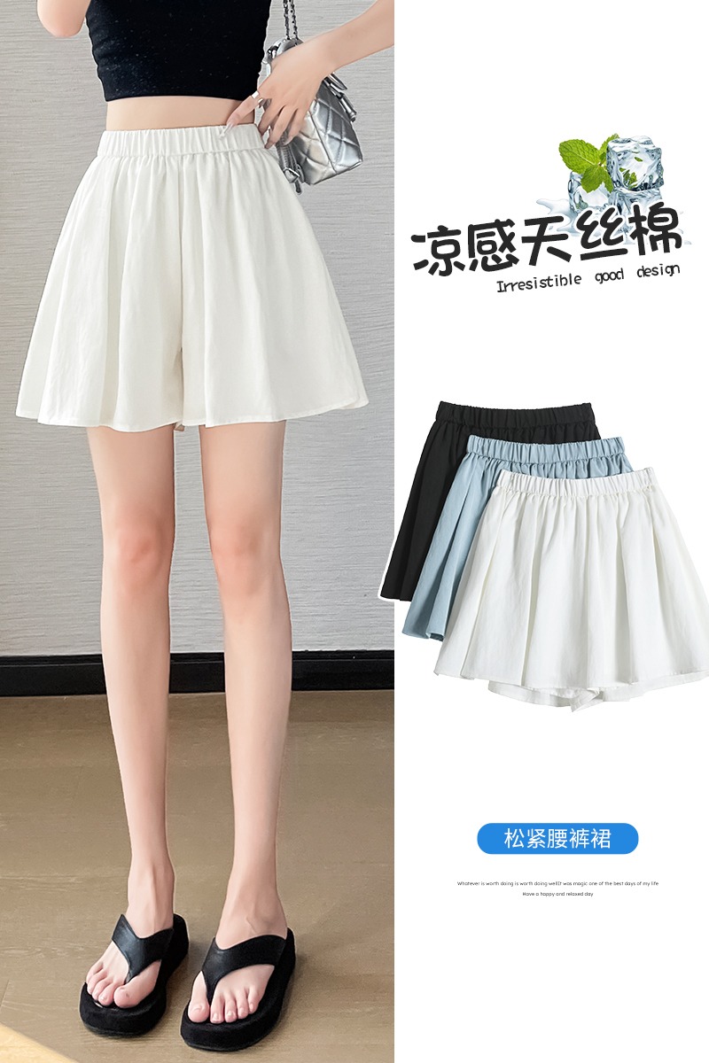 冰絲棉麻休閑短褲女2026新款夏季外穿運動熱褲松緊腰A字闊腿褲裙