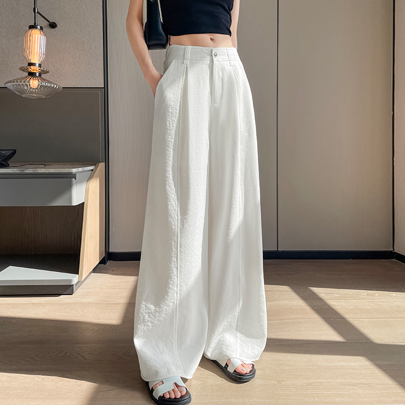 天絲亞麻西裝闊腿褲女夏季薄款高腰慵懶垂墜感冰絲棉麻直筒拖地褲