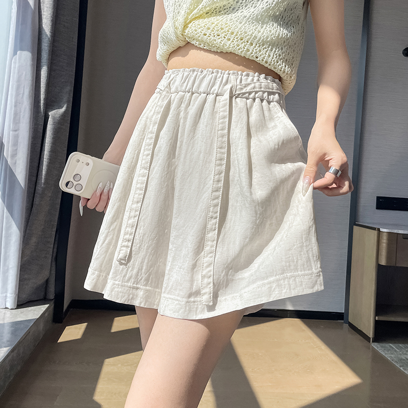 慵懶風系帶休閑短褲女2026夏季輕薄款冰絲棉麻垂感a字闊腿直筒褲