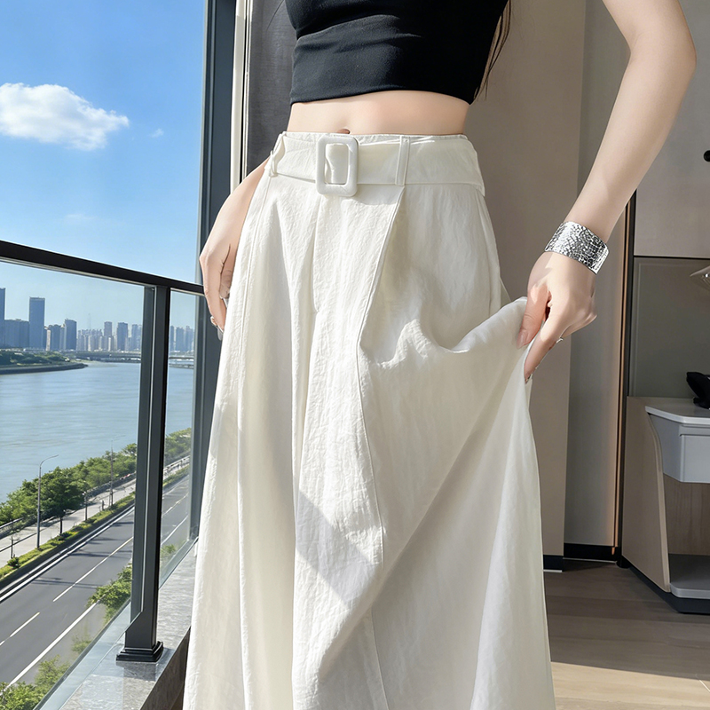 冰絲闊腿棉麻氣球褲女配送腰帶夏季新款高腰慵懶松馳感休閑彎刀褲