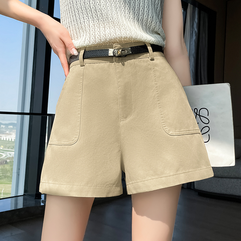 白色洗水棉工裝闊腿褲女夏季2026新款高腰寬松顯瘦a字休閑短褲子
